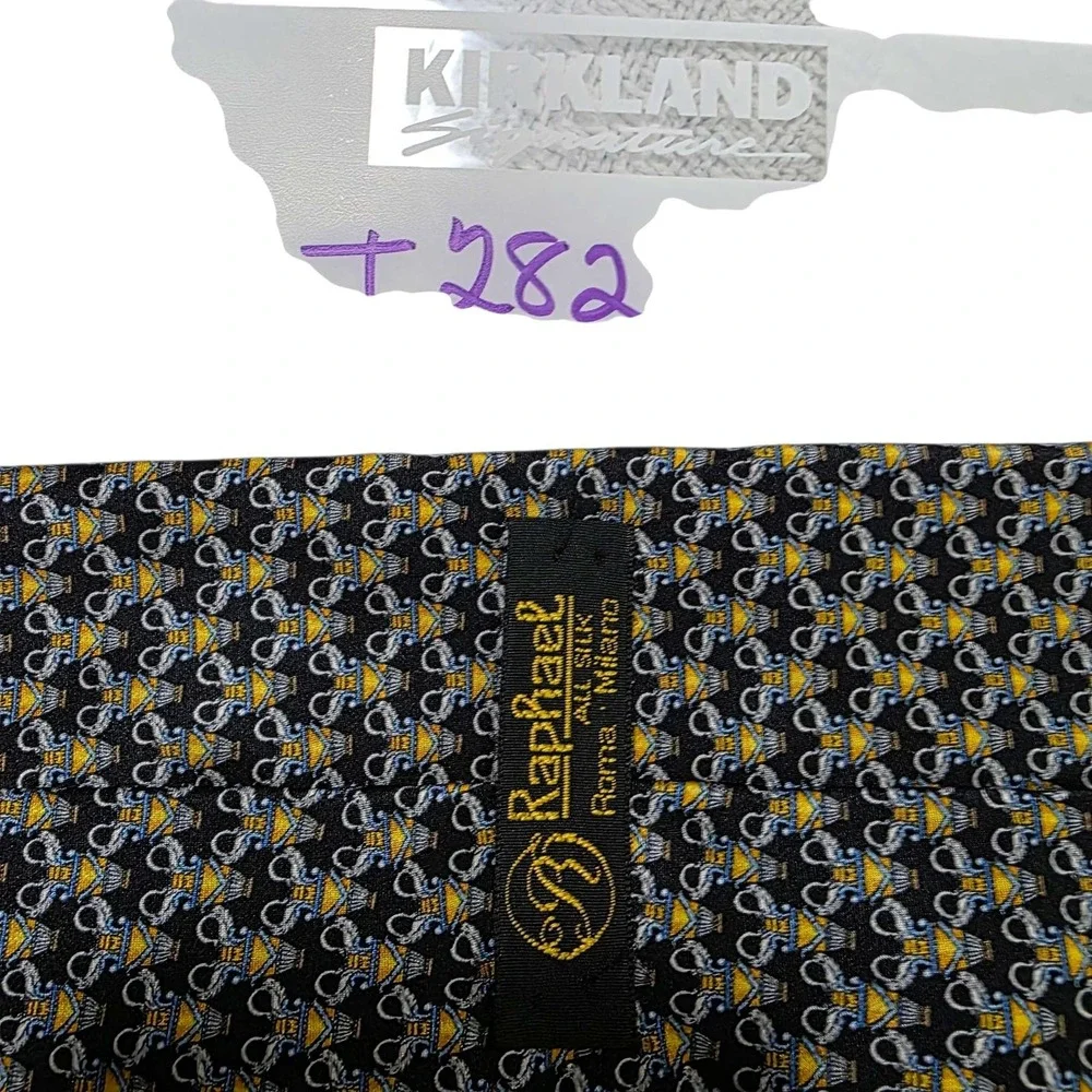 Raphael Mens Luxury Silk Tie Black Gold Pattern Handmade Roma Milano Necktie‎